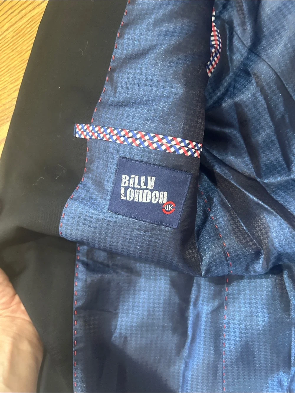Men's Black Two-Button Blazer with Blue Lining